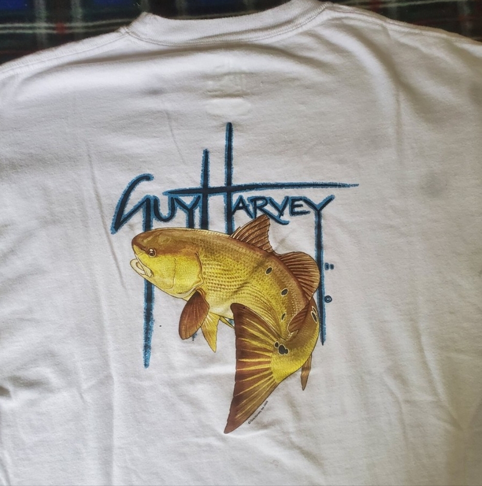 Guy Harvey Yellow and White Fish Art Tee. XL